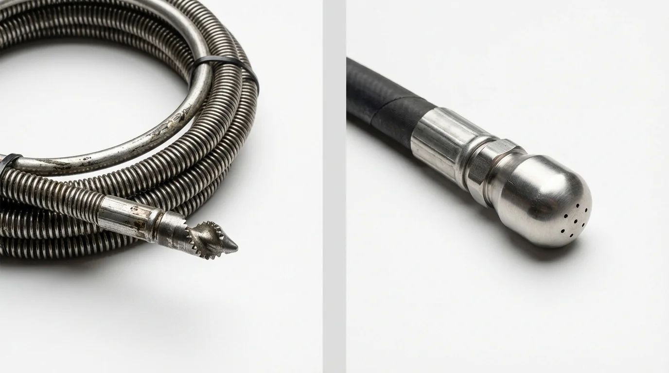 Drain snake cable and hydro jetting nozzle used for drain cleaning in Fulton, MO