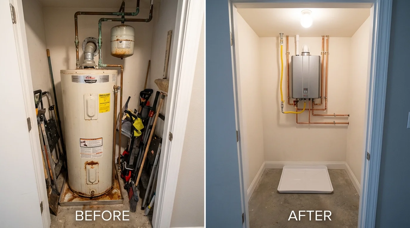 Tank water heater versus wall-mounted tankless unit comparison for Fulton, MO homeowners