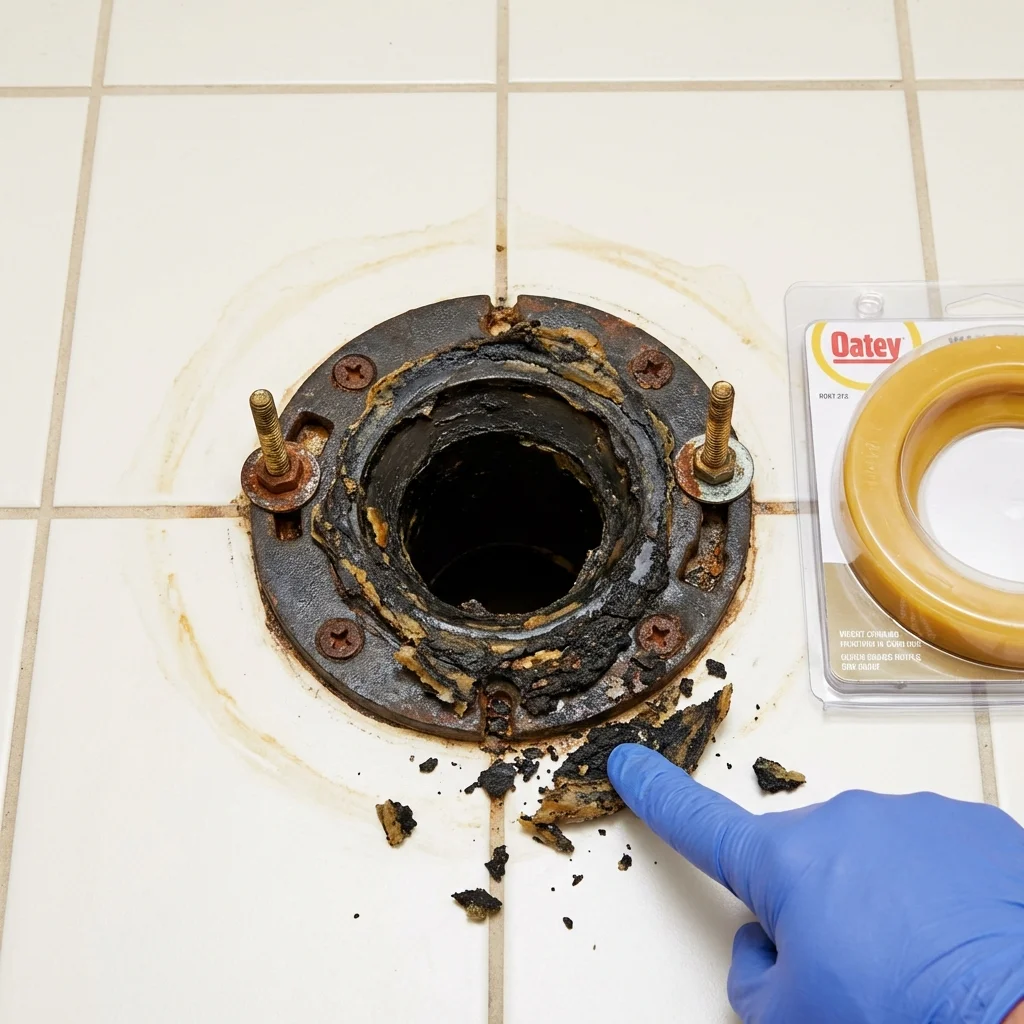 Failed wax ring showing water seepage at the base of a toilet in a Fulton, MO home